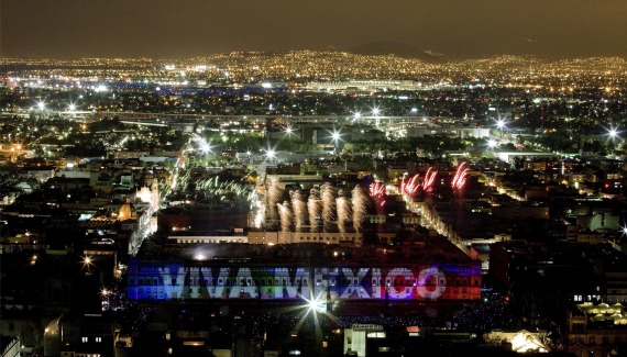 Fireworks over Mexico City’s Zocalo during its bicentennial anniversary of independence in September 2010 (Courtesy Daniel Aguilar/Reuters). 