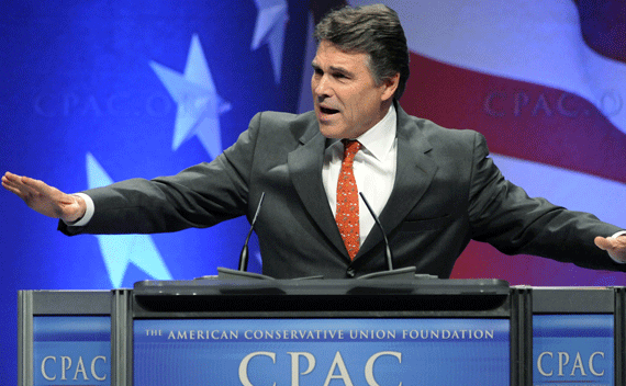 Texas Governor Rick Perry delivers remarks at the Conservative Political Action conference (CPAC) in Washington, February 11, 2011. (Jonathan Ernst/courtesy Reuters)