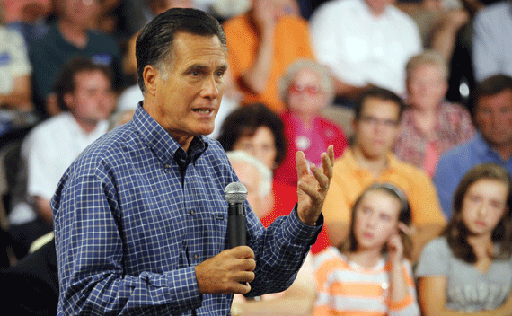 Republican presidential candidate and former Massachusetts Governor Mitt Romney speaks at a town hall meeting at the New Hampshire Institute of Politics at Saint Anselm College in Goffstown, New Hampshire September 28, 2011. REUTERS/Brian Snyder