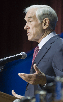 U.S. Congressman Ron Paul of Texas speaks during the Western Republican Leadership Conference at The Venetian hotel-casino in Nevada October 19, 2011. Picture taken October 19, 2011. REUTERS/Las Vegas Sun/Steve Marcus (UNITED STATES - Tags: POLITICS ELECTIONS)