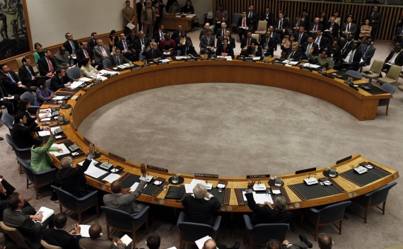 Security Council members vote on a Libyan resolution during a Security Council Meeting at U.N. headquarters in New York on March 18, 2011 (Jessica Rinaldi/Courtesy Reuters).