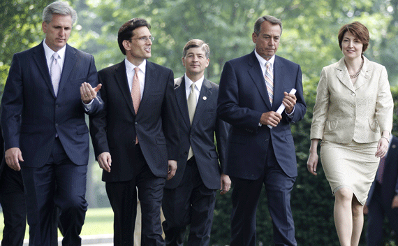 Speaker Boehner with members of the House Republican Caucus. (Jim Young/courtesy Reuters)