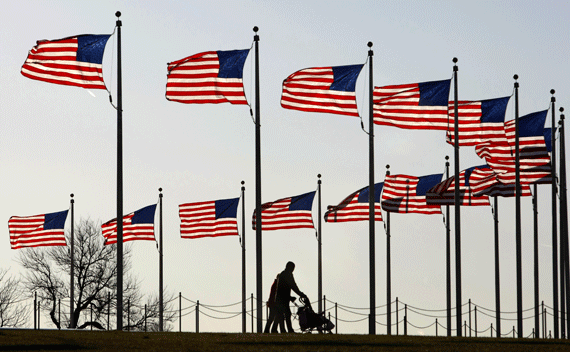 American flags seen at the Washington Monument. (Kevin Lamarque/courtesy Reuters)
