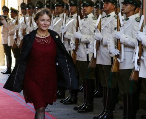 Vesna Pusic walks past an honor guard before a meeting with Chile’s President Michelle Bachelet at the UN World Summit Meeting on Women and Power. REUTERS/Ivan Alvarado 