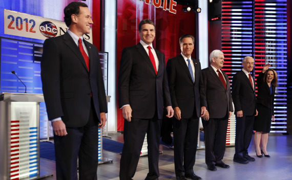 Republican presidential candidates before a GOP debate in November. (Jeff Haynes/courtesy Reuters)