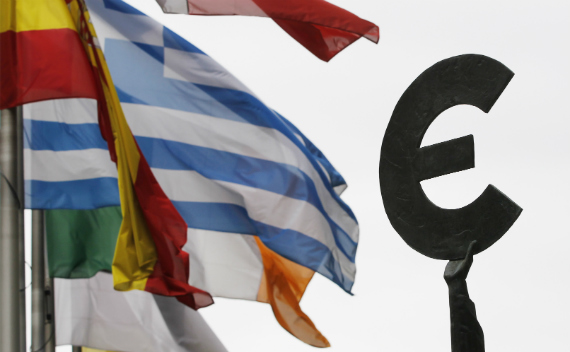 European national flags outside of the EU Parliament in Brussels. (Francois Lenoir/courtesy Reuters)