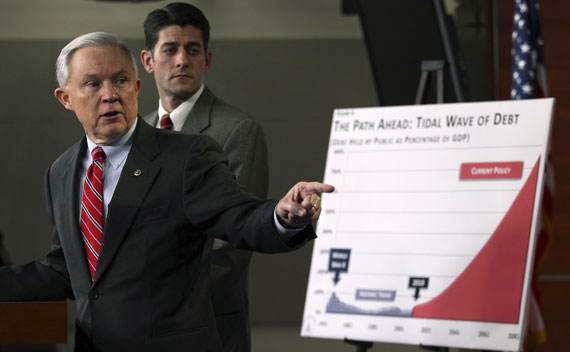 Senate Budget Committee Ranking member Jeff Sessions and House Budget Committee Chairman Paul Ryan speak in response to President Barack Obama’s Fiscal Year 2010 budget in Washington