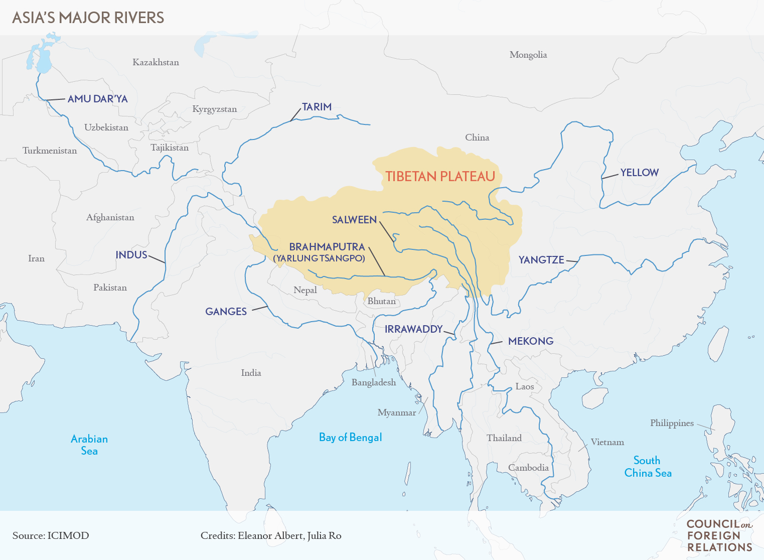 Water Clouds On The Tibetan Plateau Council On Foreign Relations   AsiasMajorRivers RTP 