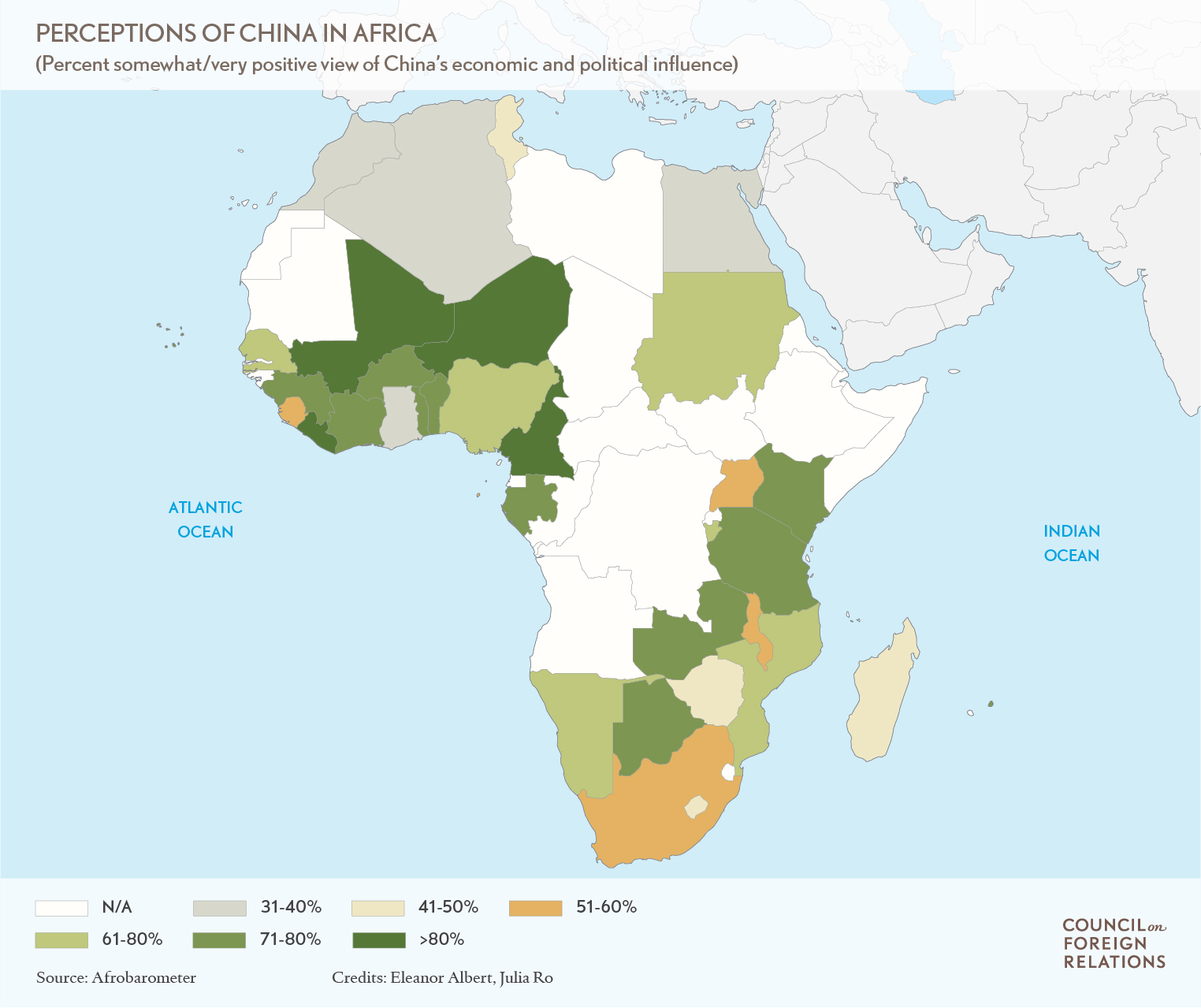 China In Africa Council On Foreign Relations   ChinainAfrica Afrobarometer Map 1 