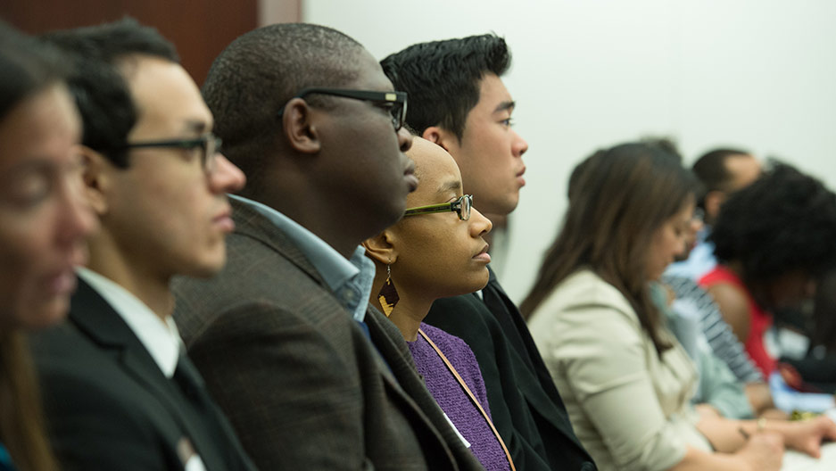 Row of students at a conference