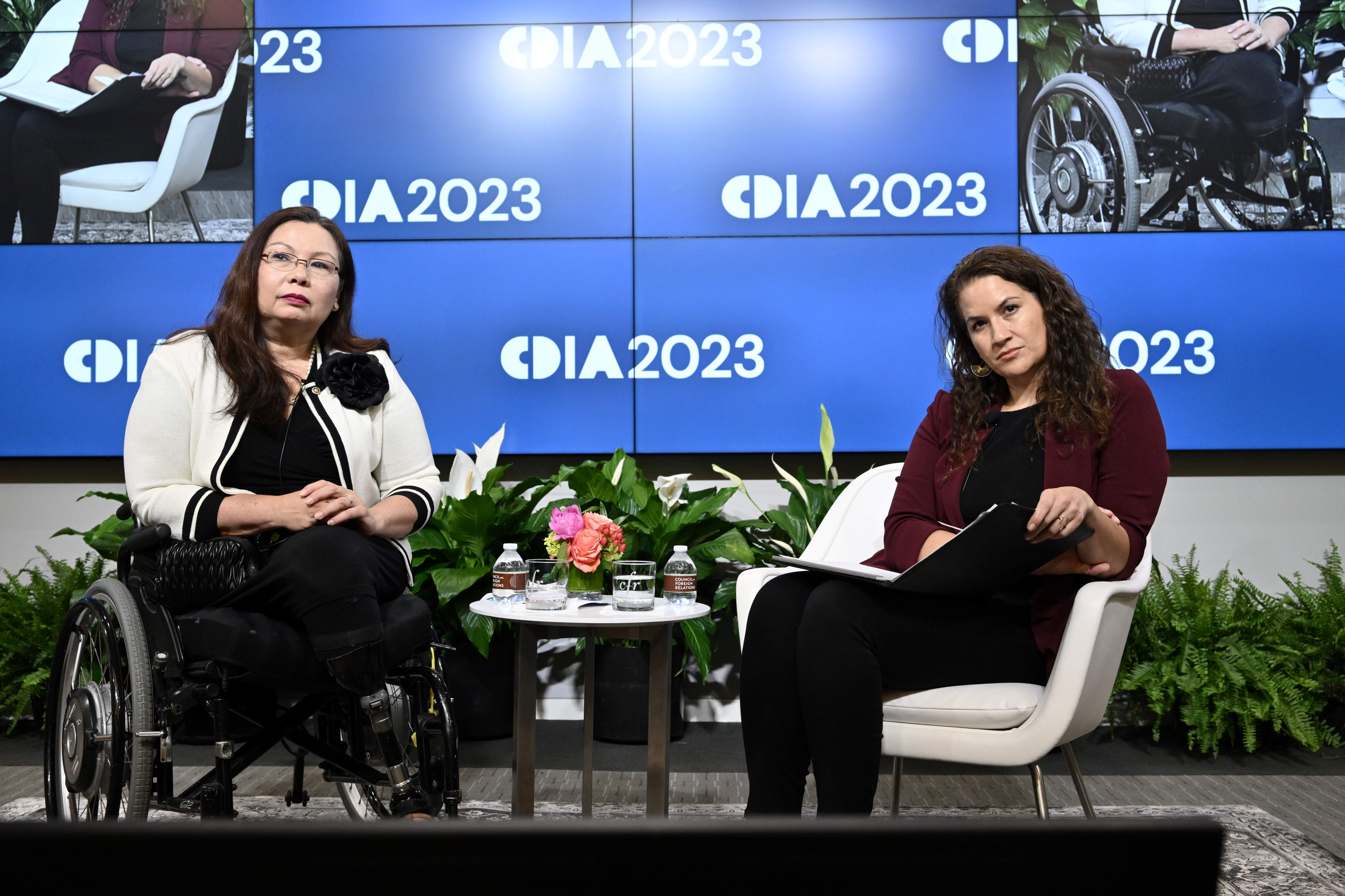 Tammy Duckworth and Leila Fadel at the 2023 Conference on Diversity in International Affairs