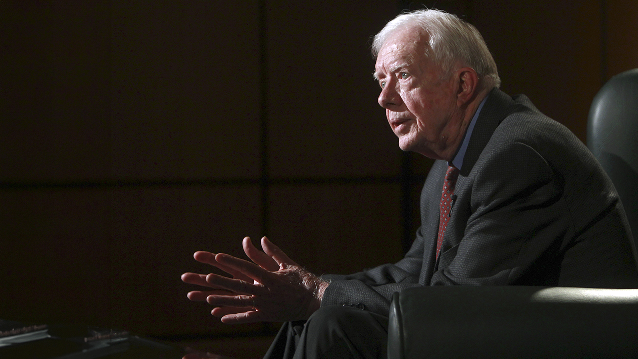 Former U.S. President Jimmy Carter speaks during an interview with Reuters in Cairo, Egypt.