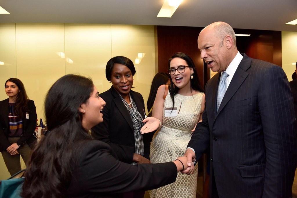 Secretary Jeh Johnson speaks with conference participants 