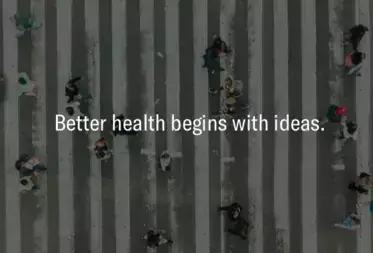 Image of people with text over it that says 'better health begins with ideas.'