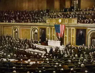 President Woodrow Wilson asking Congress to declare war on Germany in 1917.