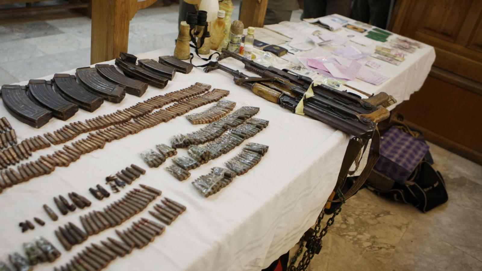 Evidence is displayed during a hearing in Tunis for suspected members of al-Qaeda in the Islamic Maghreb.