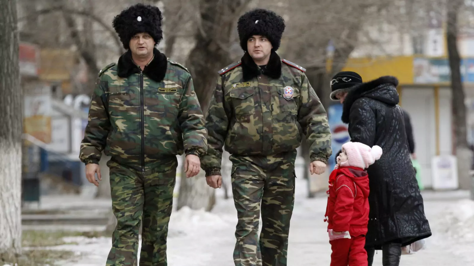 Russian cossacks patrol in central Volgograd.