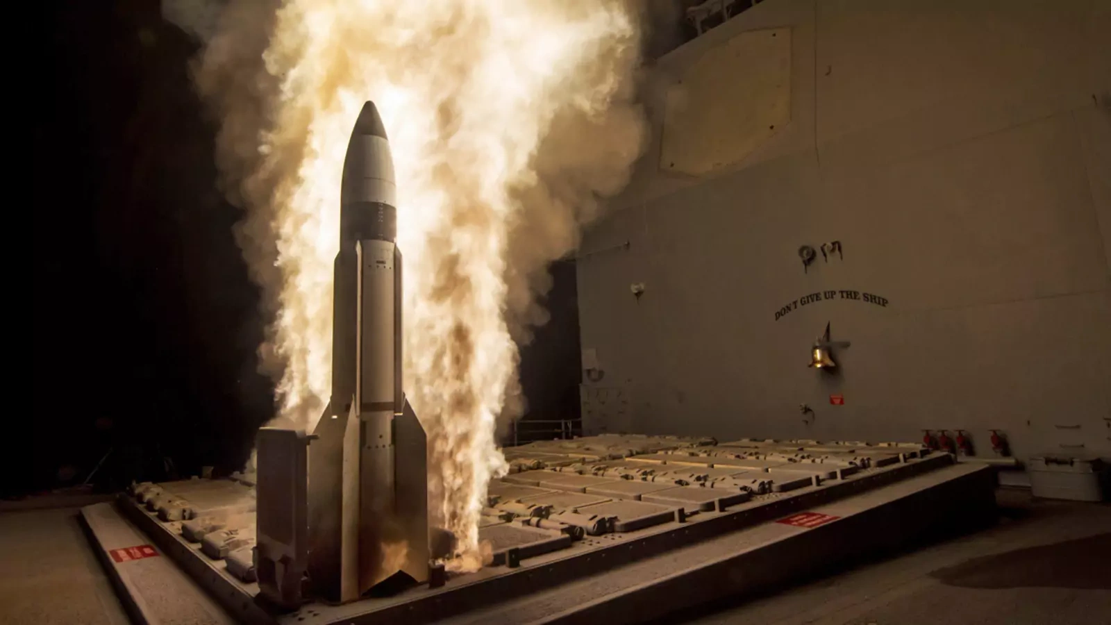 An SM-3 Block 1B interceptor is launched from guided-missile cruiser USS Lake Erie, October 2013.