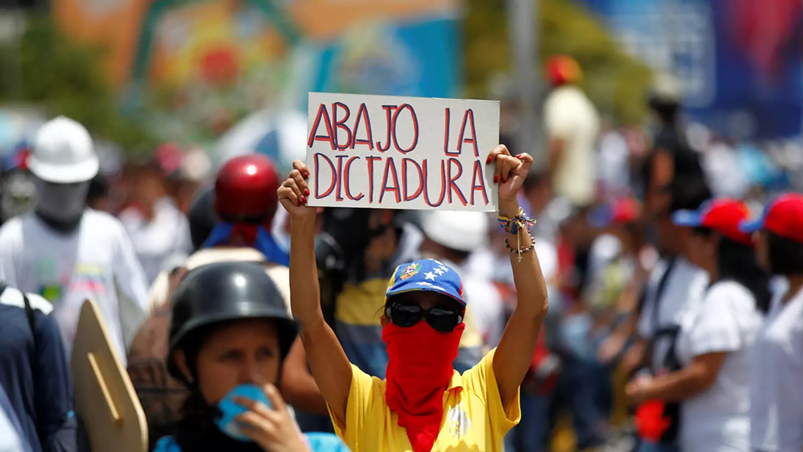 A demonstrator during a rally against President Nicolas Maduro's government in Caracas, Venezuela.