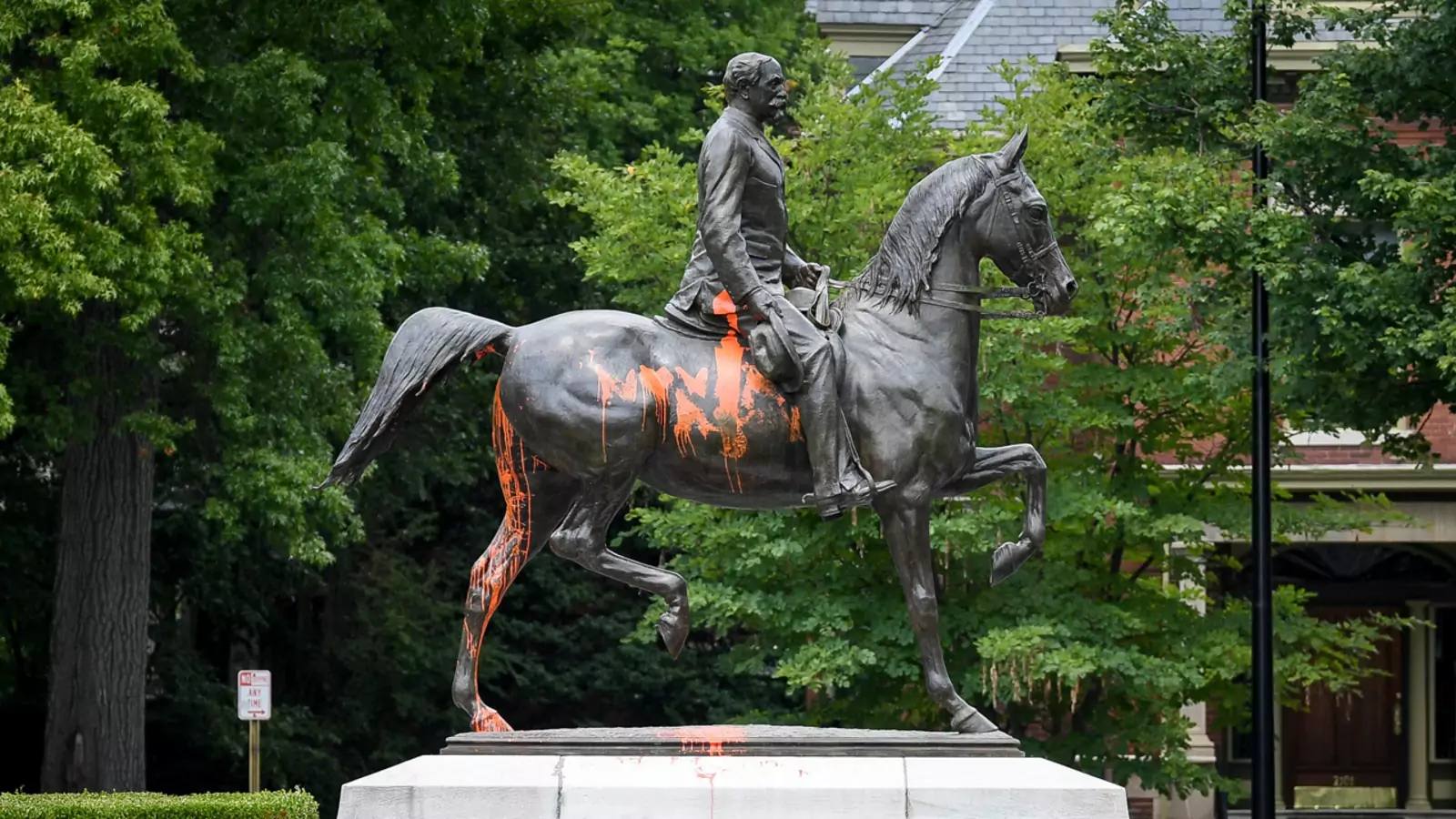A Louisville, Kentucky, monument to a Confederate officer vandalized in August.