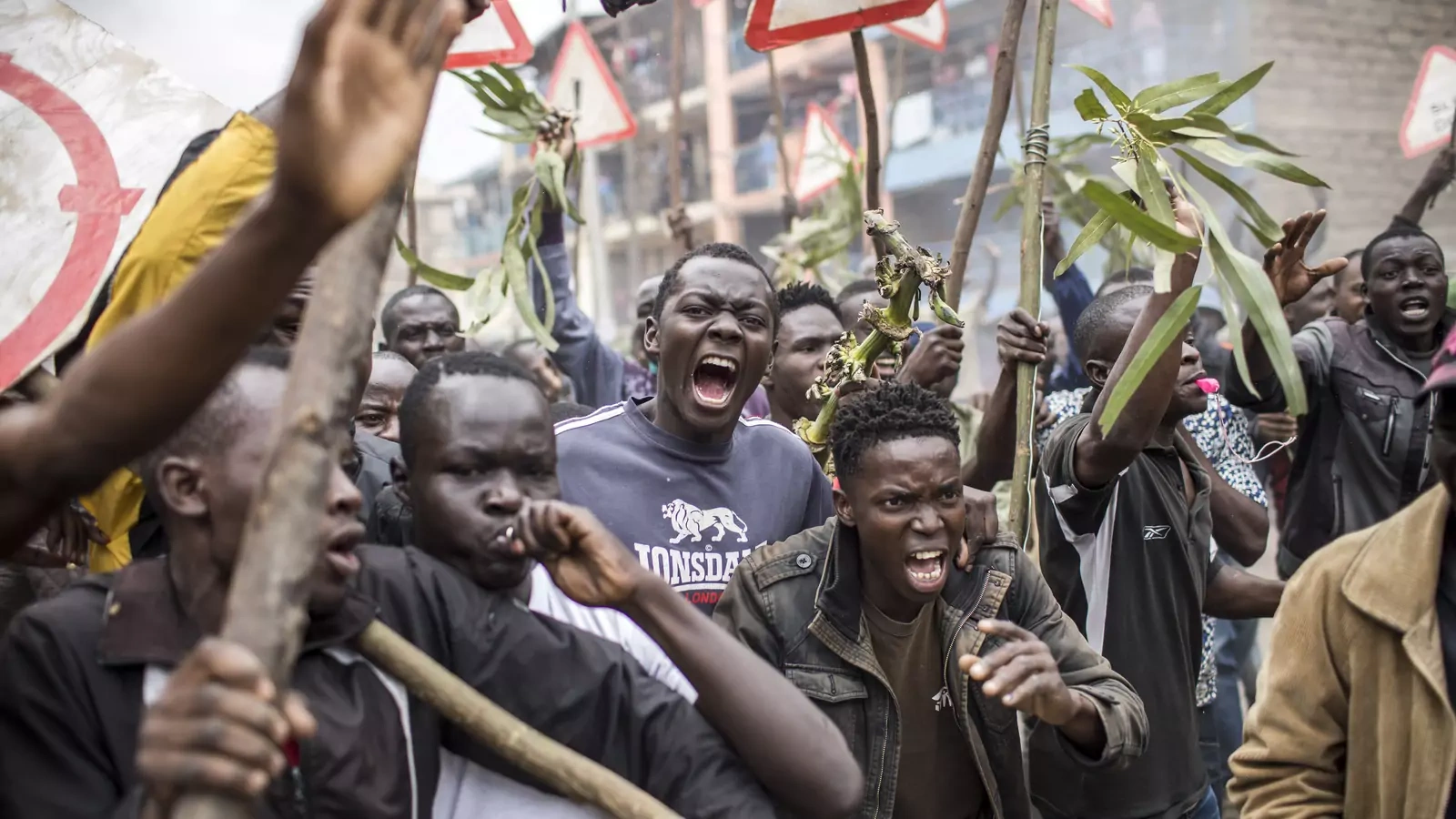 Supporters of Kenya's opposition presidential candidate Raila Odinga protest in Nairobi.
