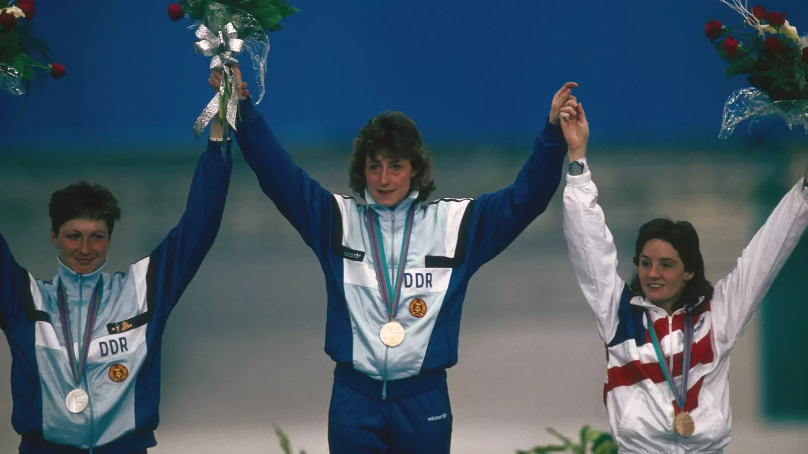 East Germany was a perennial powerhouse at winter games, including the 1988 Calgary Games where it won gold and bronze in the women’s 1000 meters Speedskating event.