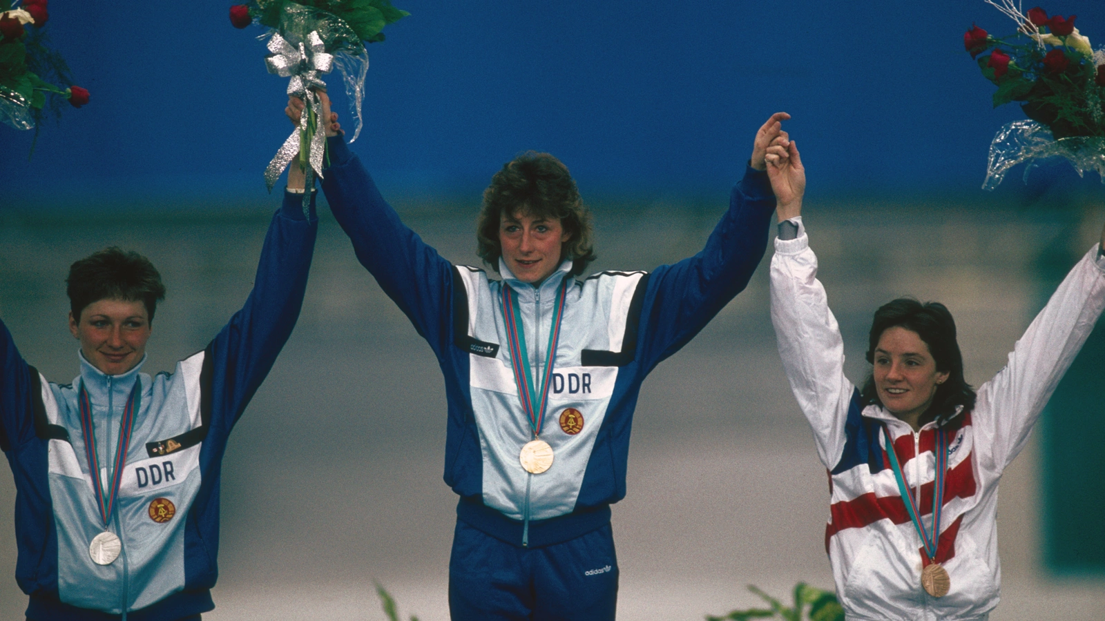 East Germany was a perennial powerhouse at winter games, including the 1988 Calgary Games where it won gold and bronze in the women’s 1000 meters Speedskating event.