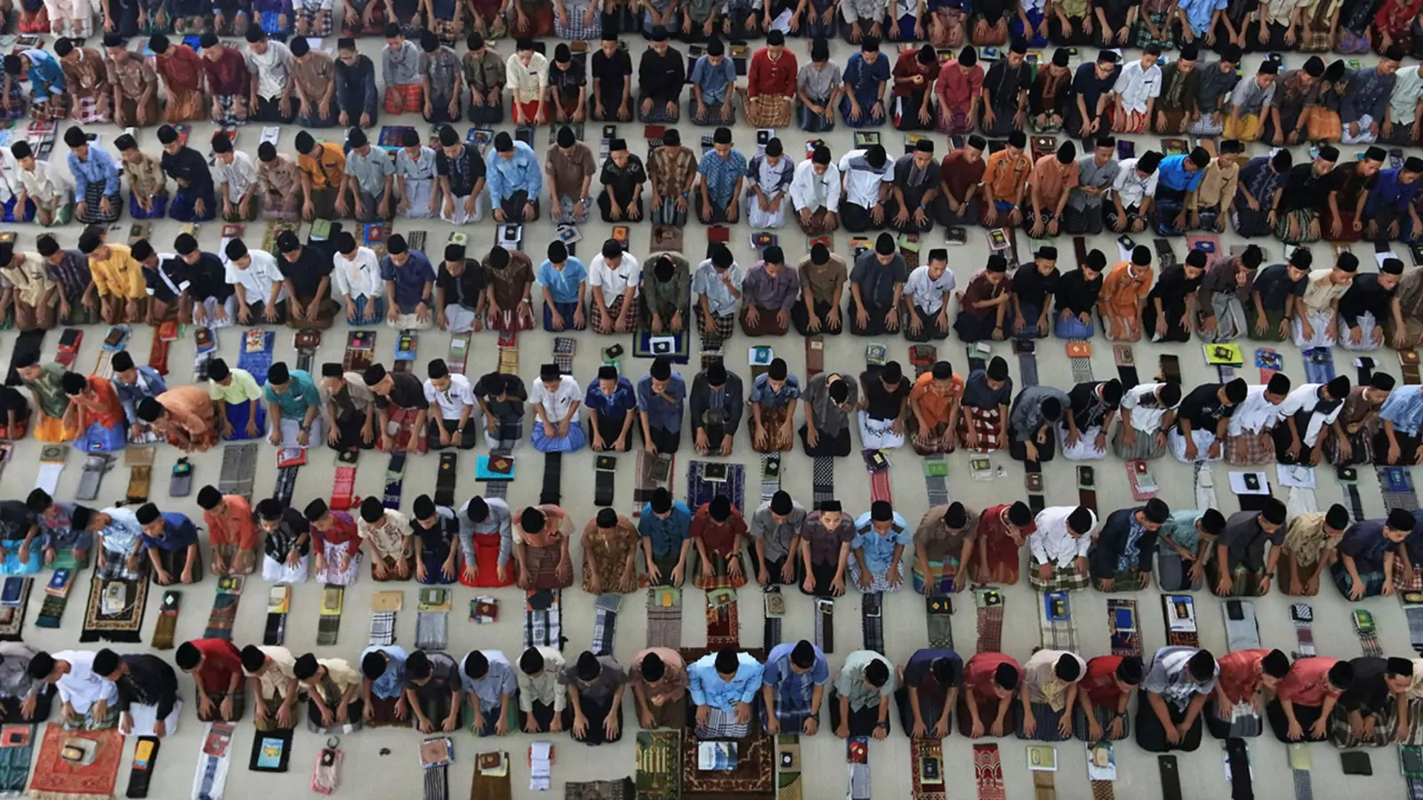 Students pray at an Islamic boarding school in Indonesia.