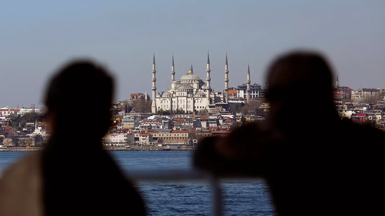 The Blue Mosque, also called the Sultanahmet Mosque, is seen from a ferry in Istanbul, Turkey's largest city, on April 11, 2017.