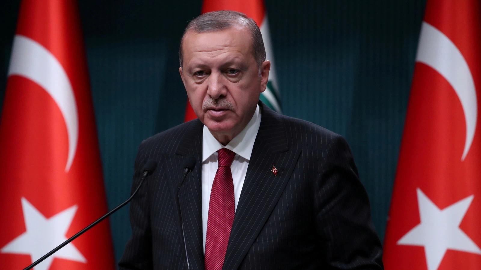 Turkish President Tayyip Erdogan attends a news conference in Ankara, Turkey.