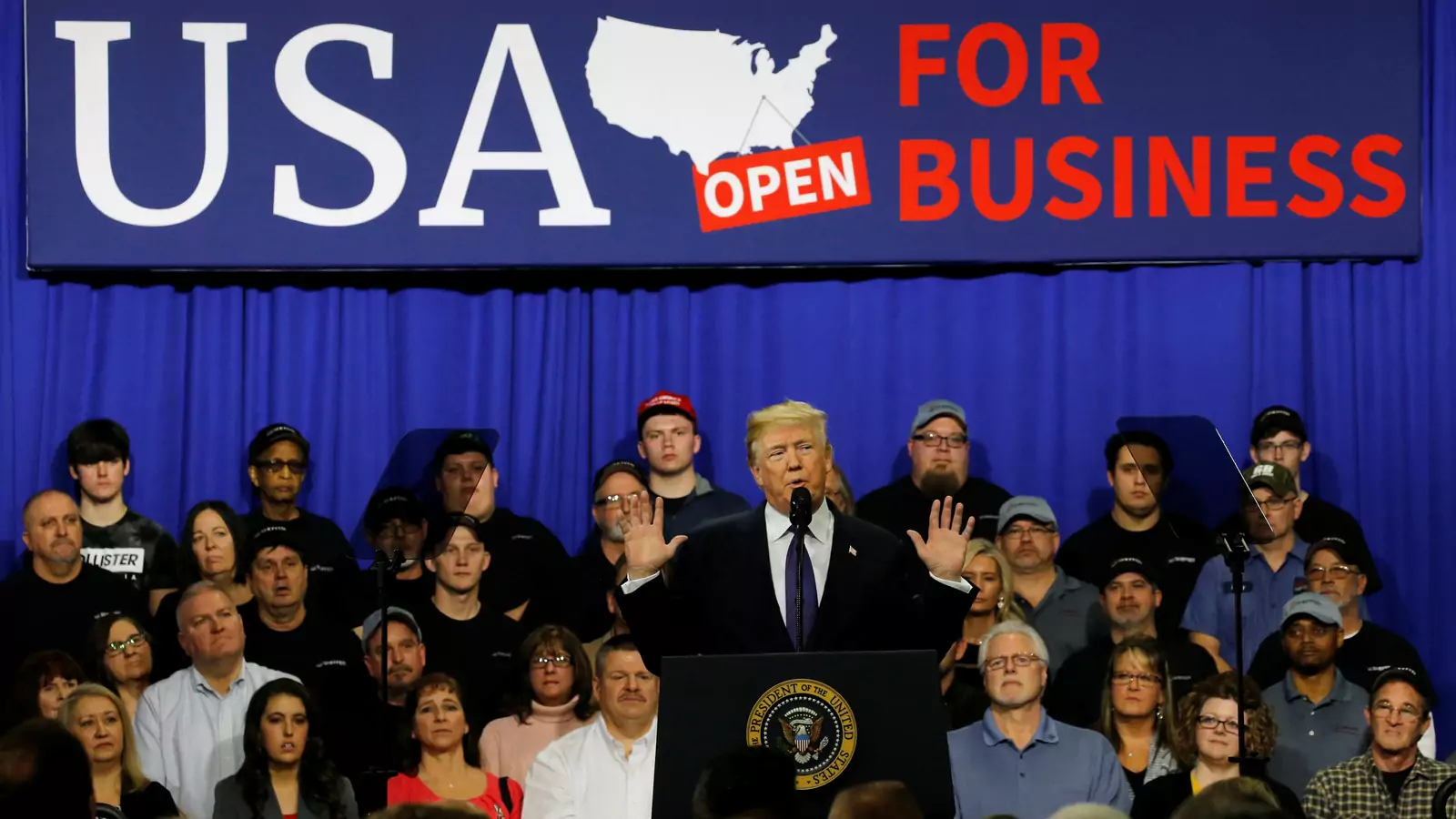 U.S. President Donald Trump delivers remarks on his tax policy in Blue Ash, Ohio, U.S. February 5, 2018. 