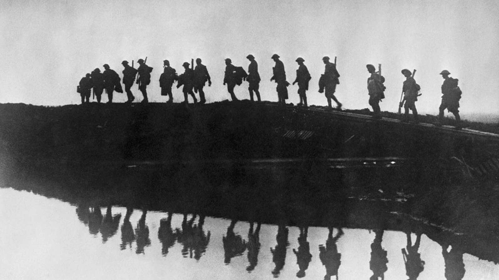 Troops from the 1st Australian Division walk near Hooge, Belgium, during World War I fighting on October 5, 1917.