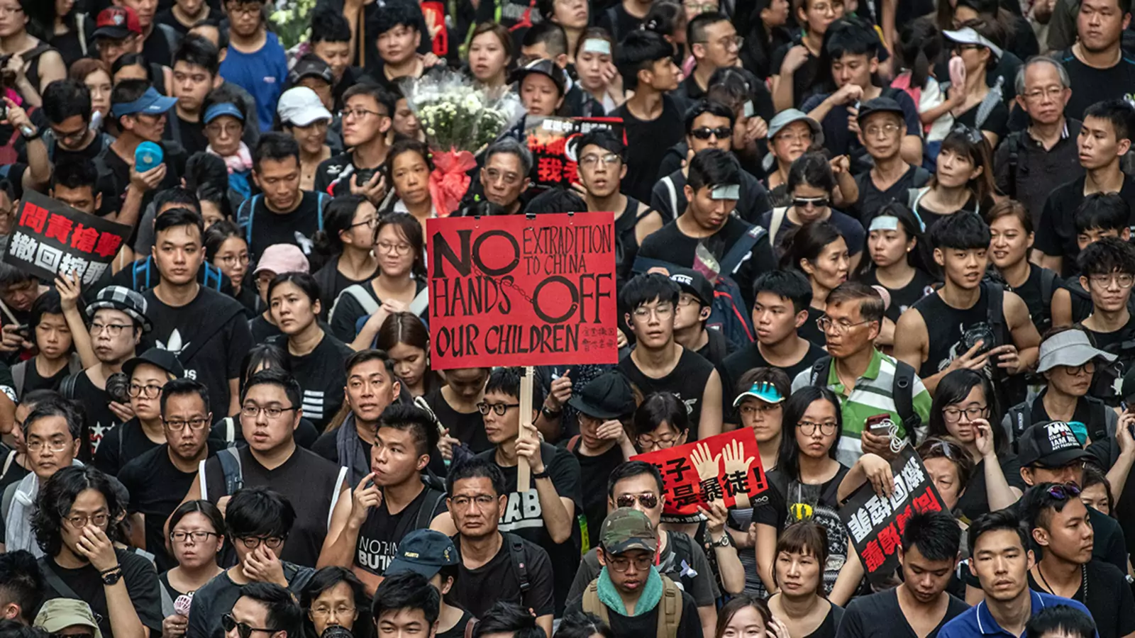 Protesters demonstrate against the extradition bill in Hong Kong on June 16, 2019.