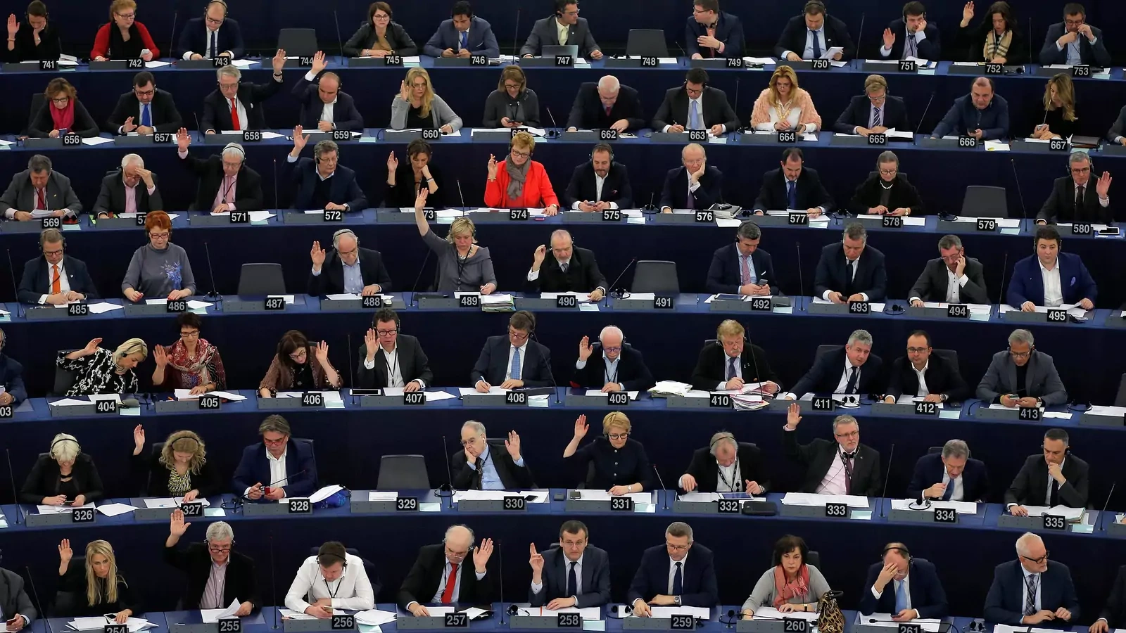 Members of the European Parliament take part in a voting session in Strasbourg, France.