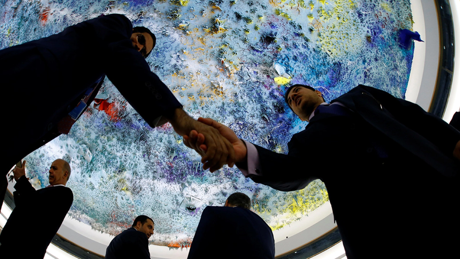 Delegates arrive for a session of the United Nations Human Rights Council in Geneva, Switzerland. 