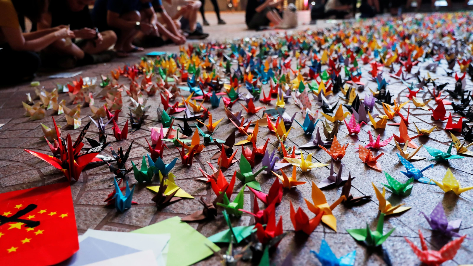 Thousands of paper cranes are folded by anti-government protesters to call for political reforms in Hong Kong on September 29, 2019.