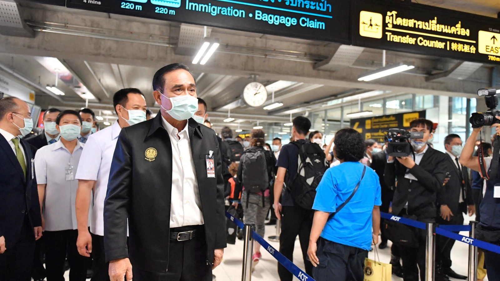 Thailand's Prime Minister Prayuth Chan-ocha wearing a protective mask is seen during a visit at the arrival hall at the Bangkok's Suvarnabhumi International airport in Thailand, on January 29, 2020.