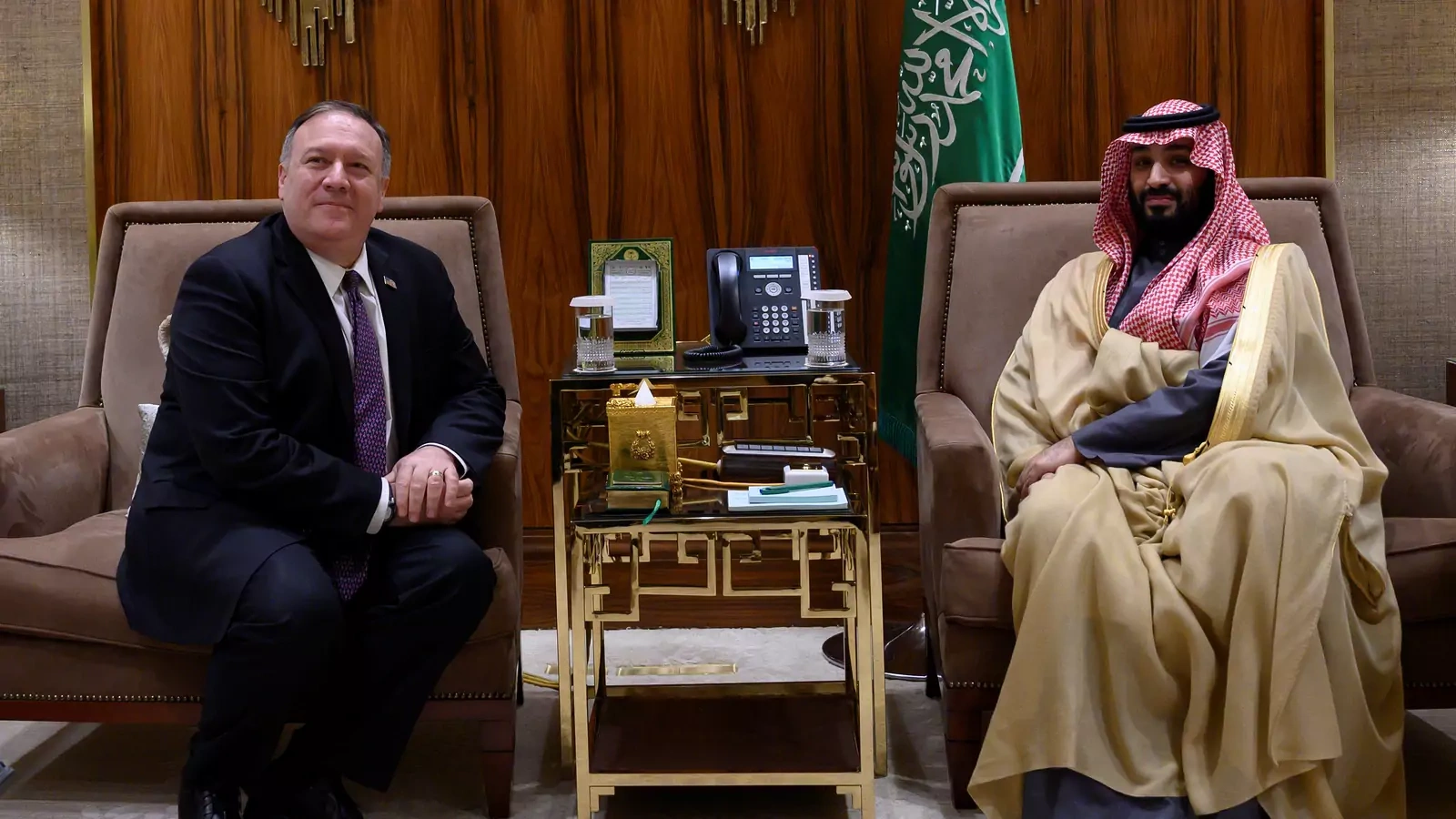 U.S. Secretary of State Mike Pompeo meets with Saudi Arabia's Crown Prince Mohammed bin Salman at Irqah Palace in Riyadh, Saudi Arabia February 20, 2020.