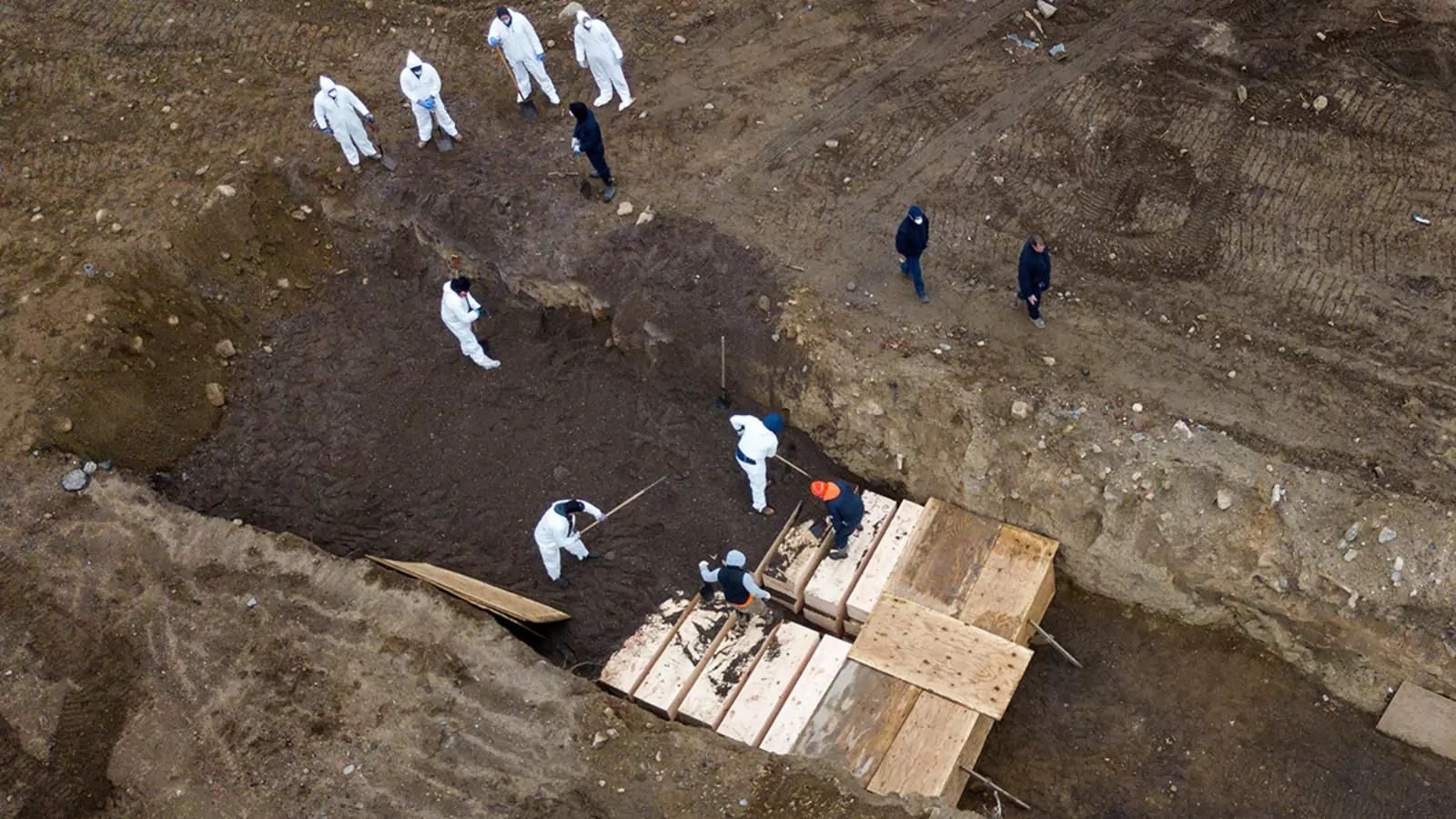 Bodies being buried on New York’s Hart Island, where the department of corrections is dealing with more burials overall, amid the coronavirus disease (COVID-19) outbreak, April 2020.