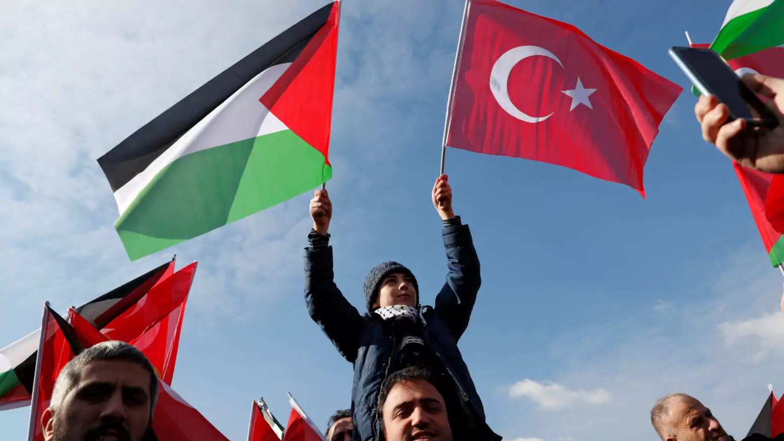 Pro-Palestinian demonstrators in Istanbul protest against U.S. President Donald J. Trump’s proposed Middle East peace plan.