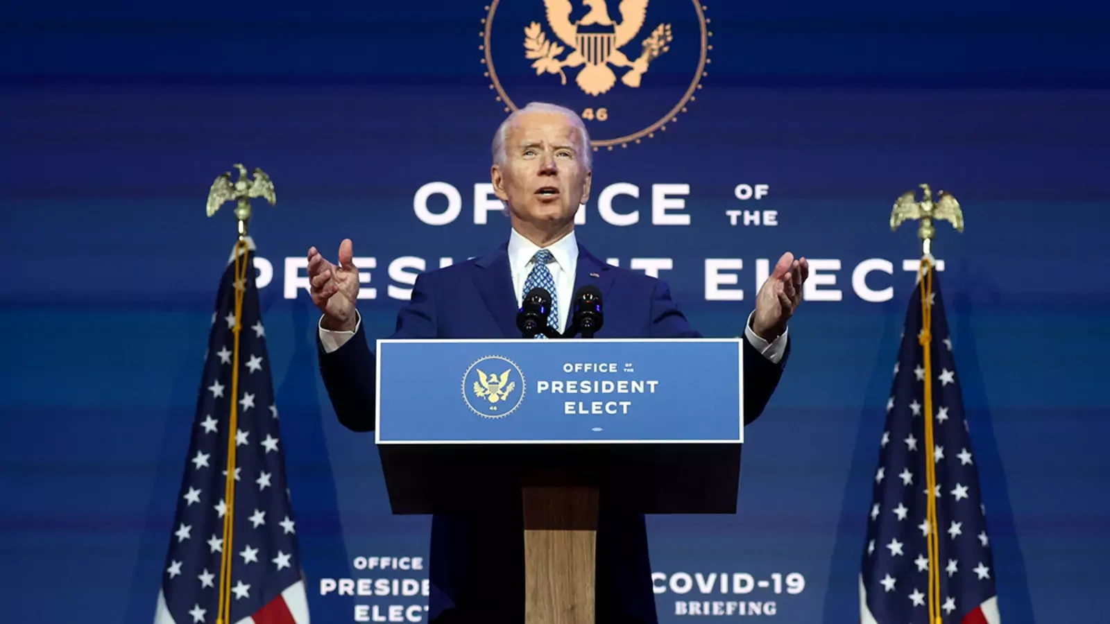 President-Elect Joe Biden speaks to reporters about efforts to combat the COVID-19 pandemic.