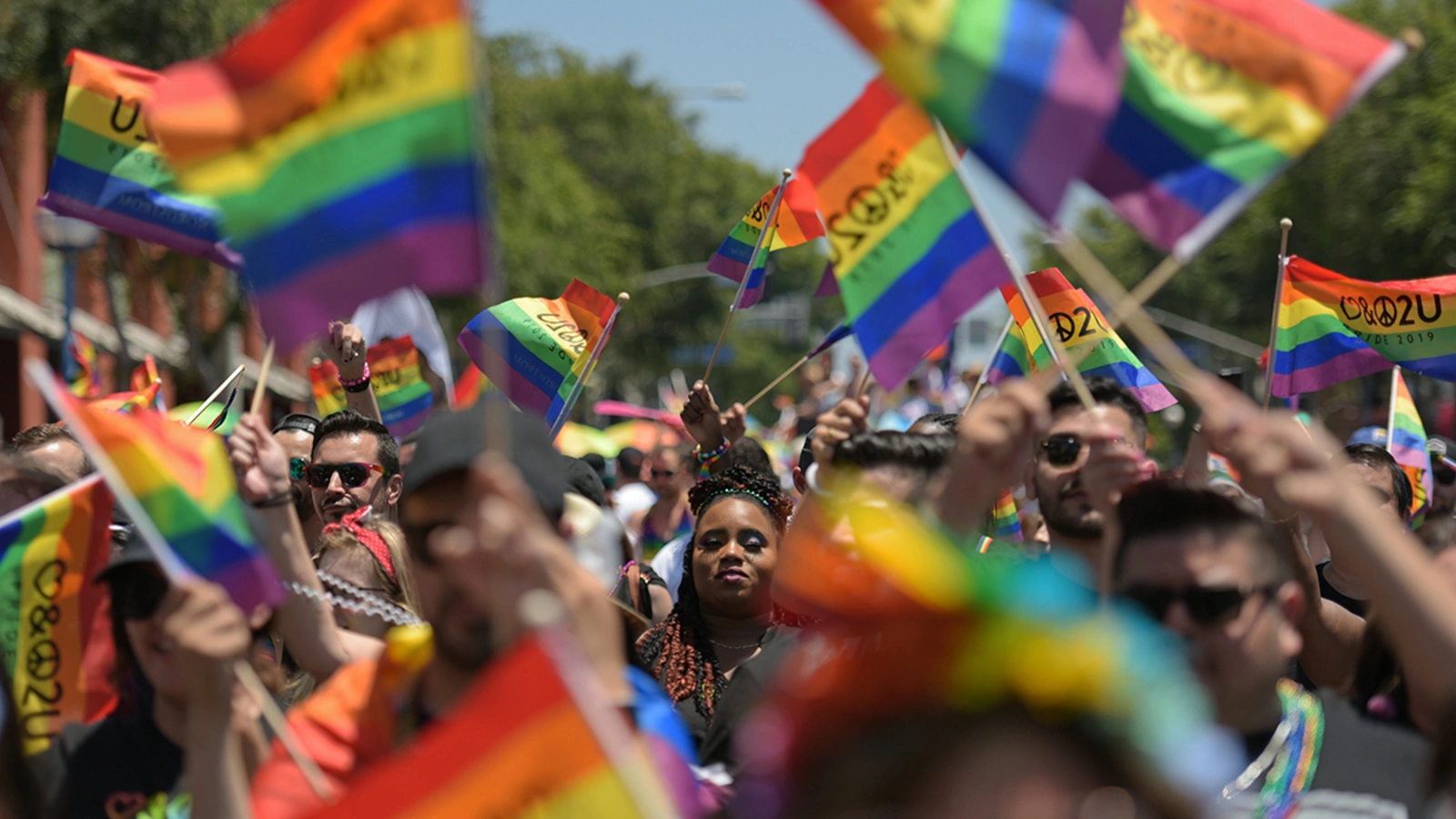 People participate in the annual Los Angeles Pride Parade in West Hollywood, California.