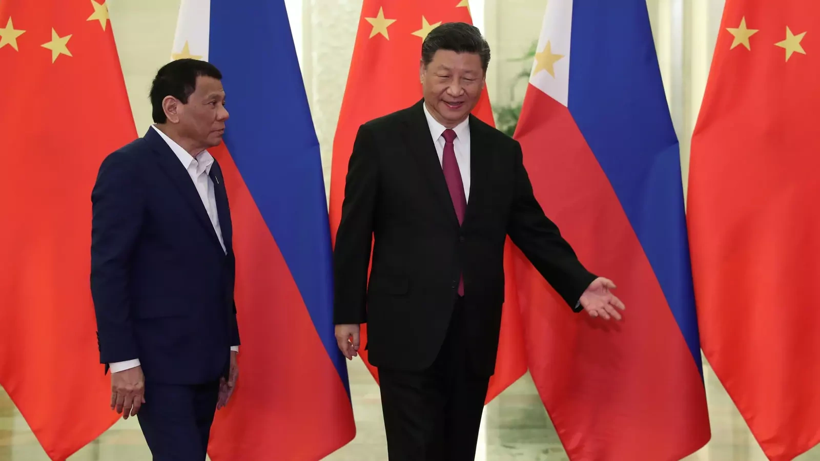 Philippine President Rodrigo Duterte and Chinese President Xi Jinping walk to a meeting at the Great Hall of People in Beijing, China, on on April 25, 2019.