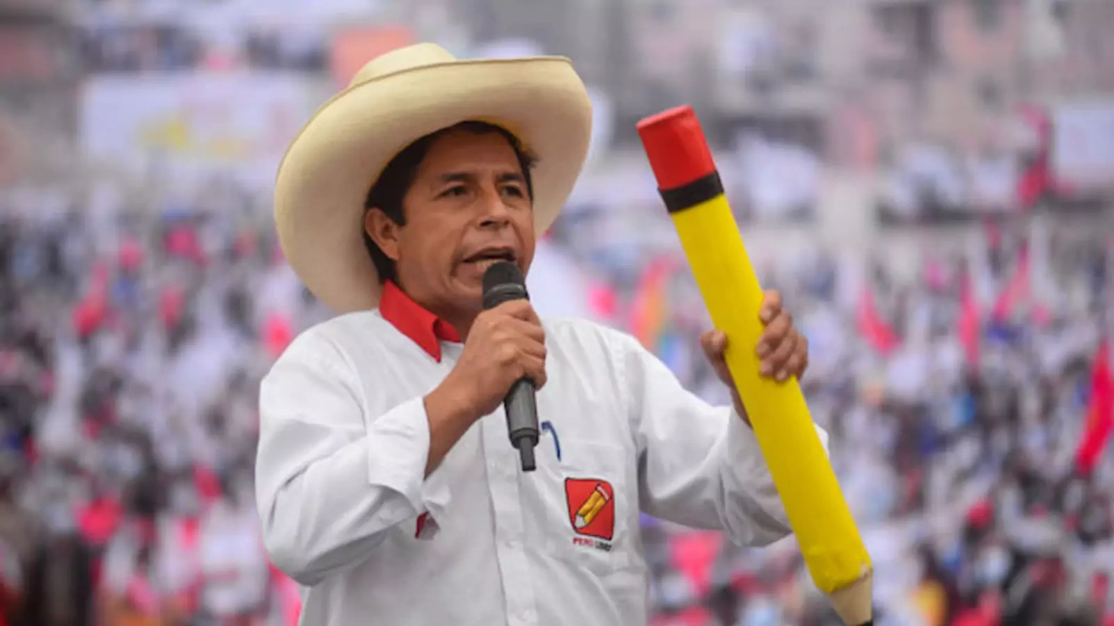 Peruvian President-elect Pedro Castillo speaks at a campaign rally in May 2021.