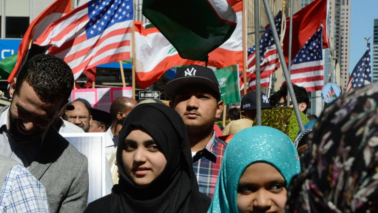 People participate in the annual Muslim Day Parade in Manhattan in 2016.