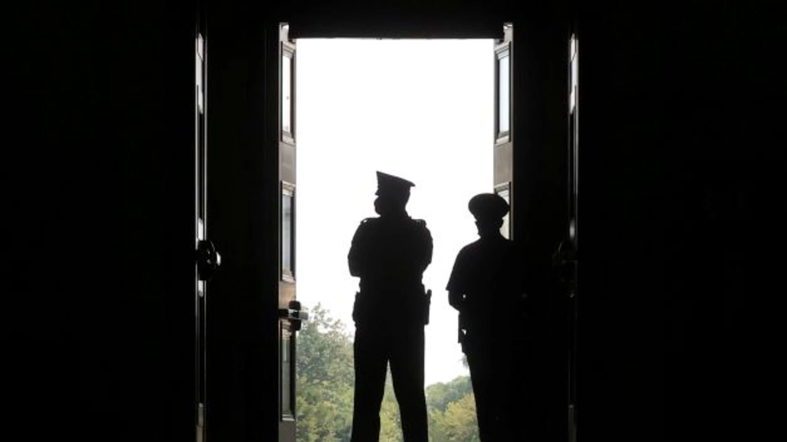 U.S. Capitol Police officers look down from the Rotunda door as members of Congress gather for a September 11th commemoration at the U.S. Capitol in Washington, U.S. September 13, 2021