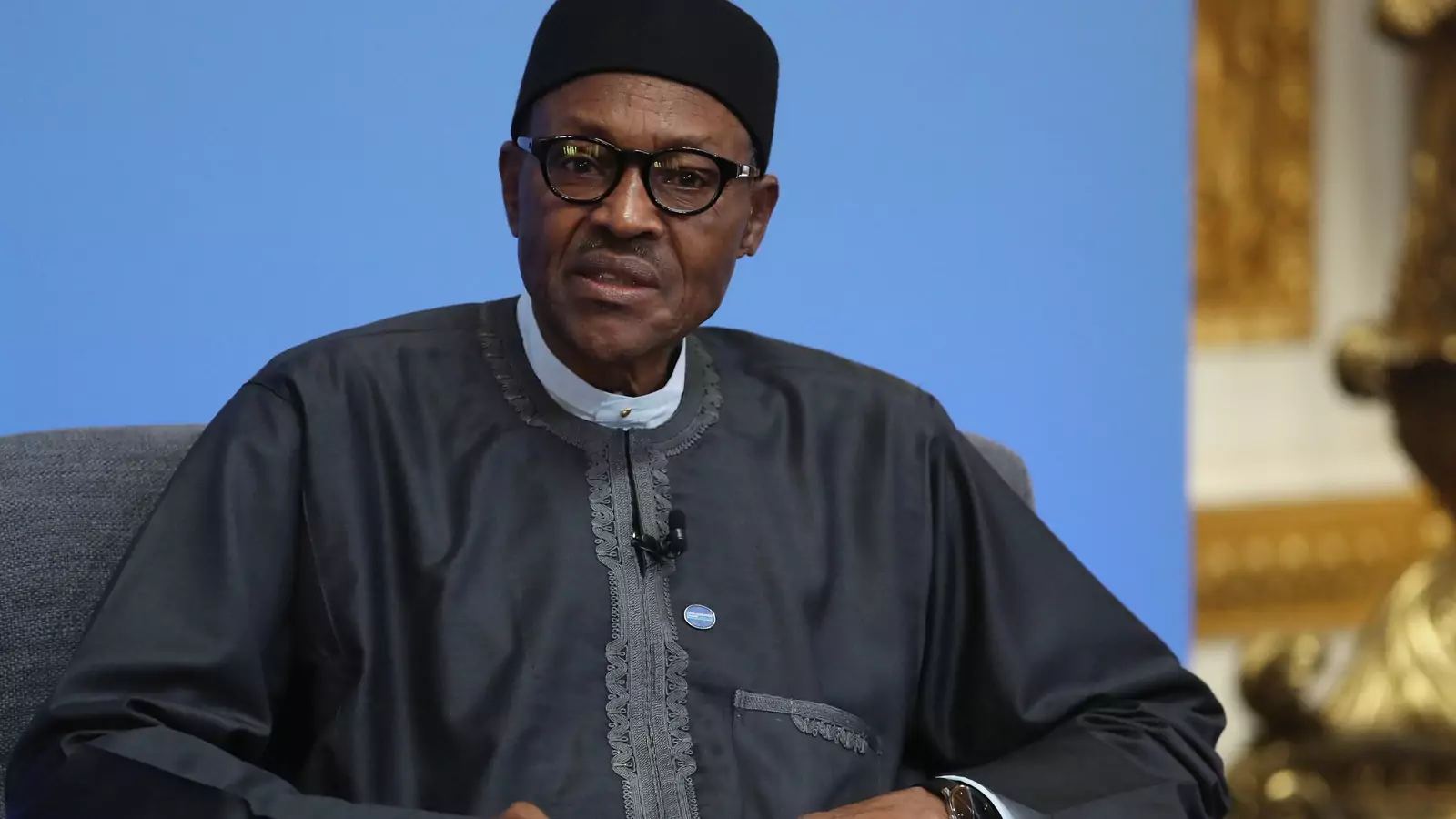 Nigerian President Muhammadu Buhari speaks at the international anticorruption summit in London, England on May 2016.