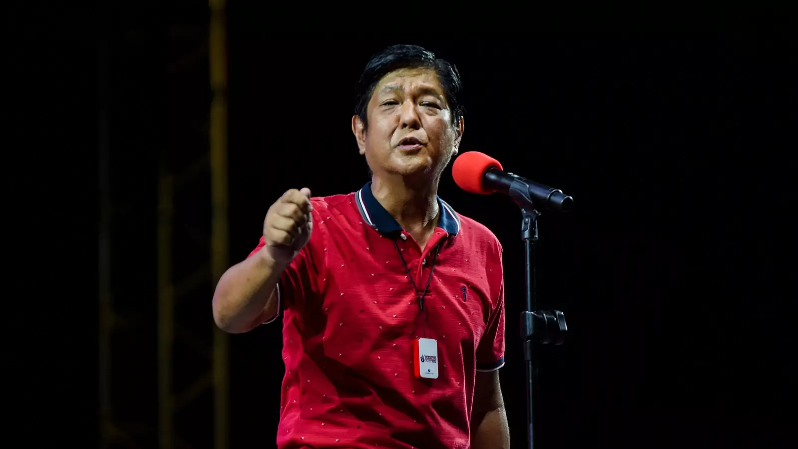 Philippine presidential candidate Ferdinand Marcos Jr., son of late dictator Ferdinand Marcos, gestures as he speaks during a campaign rally in Quezon City, Metro Manila, Philippines, on February 14, 2022.
