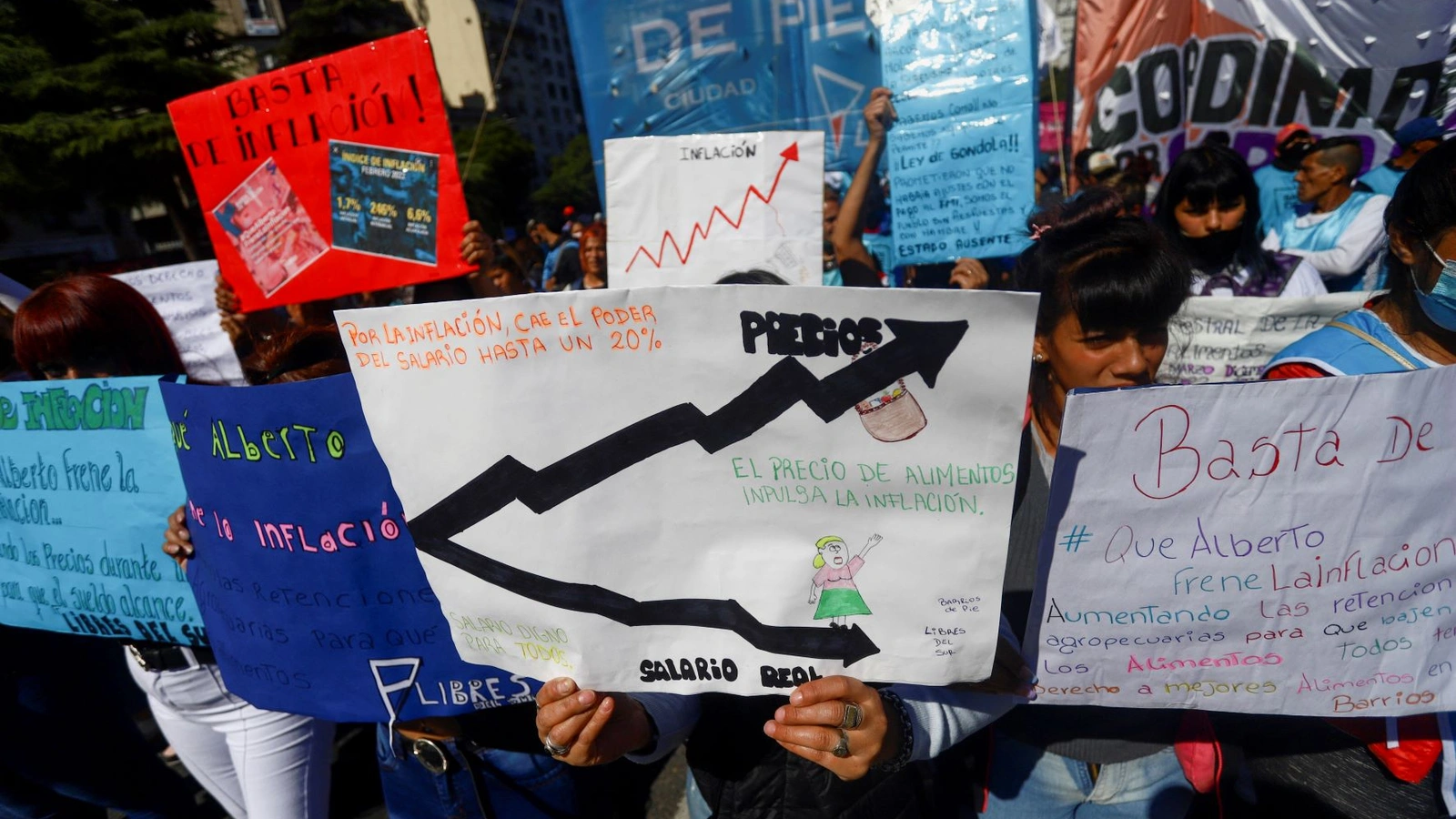 Demonstrators protest against inflation and the lack of jobs in Buenos Aires.