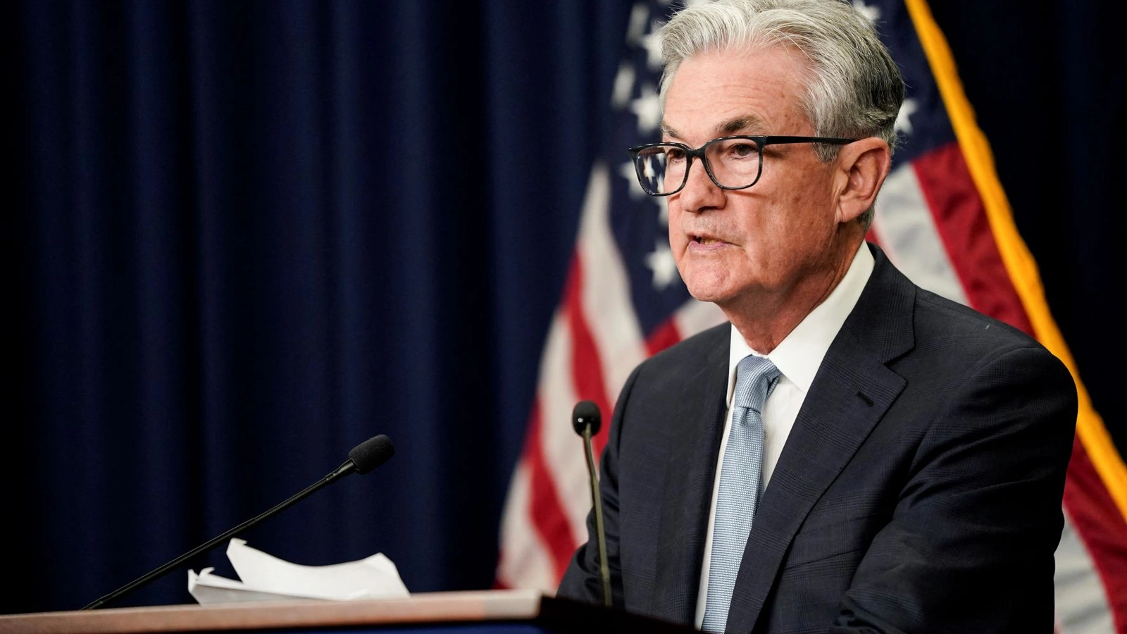 Federal Reserve Board Chair Jerome Powell speaks about the U.S. economy and Fed interest rate plans during news conference following Federal Open Market Committee (FOMC) meeting in Washington